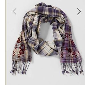 J JILL velvet Flower plaid scarf